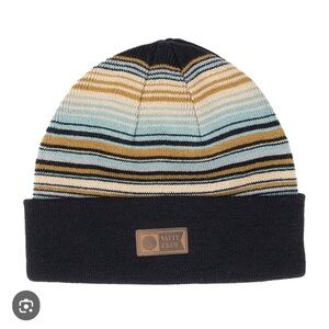 Salty Crew Striped Knit Beanie in Black, Tan, Light Blue